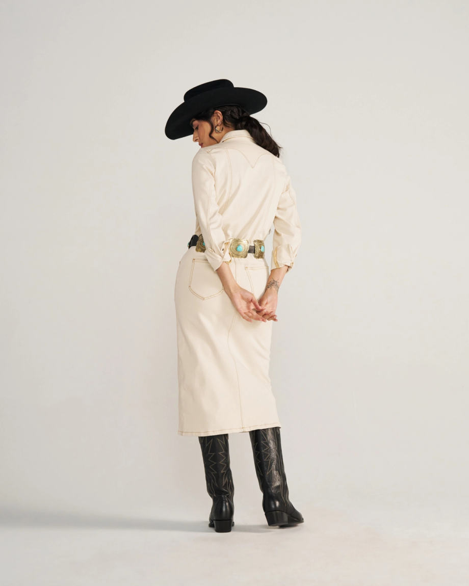 Alternative view of Women's Long Sleeve Natural Denim Midi Dress